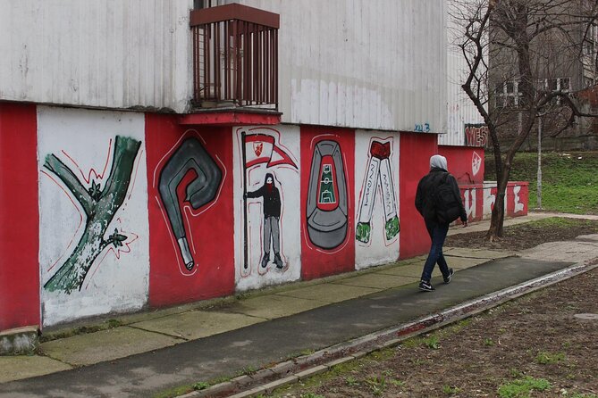 E-Scooter Belgrade Hooligans Tour - Stop 3: Red Star Stadium, the Marakana and more hooligan artwork